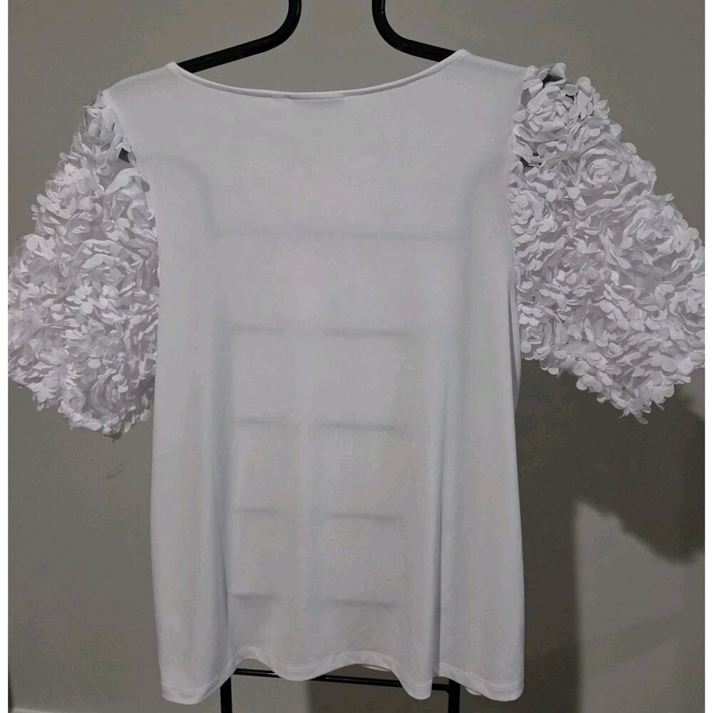 Susan Graver Liquid Knit Top Novelty Elbow Sleeves Size Med White A717829 Nwot View 5
